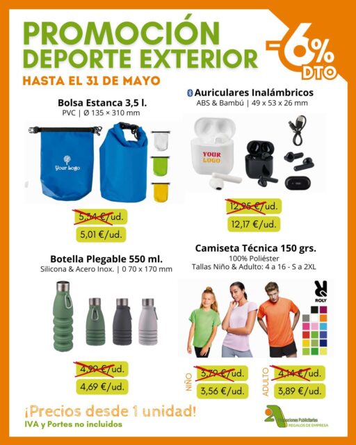 🏃‍♀️☀️ ¡Activa tu marca con el buen tiempo! Si buscas regalos publicitarios pensados para el deporte, el aire libre y el día a día, ¡esta promo es para ti! 💚

🔥 Aprovecha el 6% de DESCUENTO en la selección de @2apromocionespublicitarias deporte exterior, pero corre... ¡solo hasta el 31 de mayo!

✅ 100% personalizables
✅ Precios desde 1 unidad
➡️ Consulta precios especiales de grabación según cantidad

👉 Pídenos presupuesto si quieres un pedido personalizado
* IVA y PORTES no incluidos.

¡Encuentra los mejores productos en nuestro catálogo! 👇
📥 https://bit.ly/2ACatalogo

🖥 www.2apublic.com
📍Alcázar de Toledo 4, 1º B. 24001 León
☎️ 987 272 176 / 📱 606 333 467
📧 info@2apublic.com

@celempresas @leoncomercio @camaracomercioleon @leonesp.es @feleleon @roly_eu