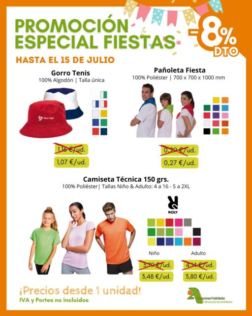 🎉 ¡En @2apromocionespublicitarias, nos vamos contigo de fiesta!

Hasta el 15 de julio, aprovecha nuestra Promoción Especial Fiestas con un 8 % de DESCUENTO en una selección de artículos perfectos para peñas, eventos, fiestas patronales y celebraciones de verano 🥳

✅ 100% personalizables
✅ Precios desde 1 unidad
➡️ Consulta precios especiales de grabación según cantidad

👉 Pídenos presupuesto si quieres un pedido personalizado
* IVA y PORTES no incluidos.

¡Encuentra mucho más en nuestro catálogo! 👇
📥 https://bit.ly/2ACatalogo

🖥 www.2apublic.com
📍Alcázar de Toledo 4, 1º B. 24001 León
☎️ 987 272 176 / 📱 606 333 467
📧 info@2apublic.com

@celempresas @leoncomercio @camaracomercioleon @leonesp.es @feleleon