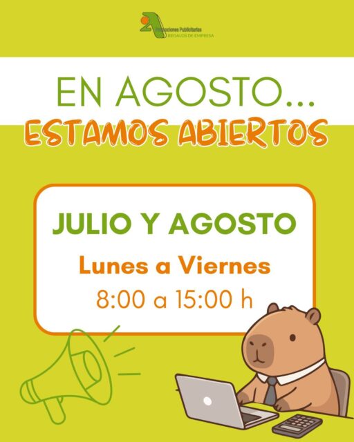 ¡En agosto seguimos a tu lado! ☀️🏖️

En @2apromocionespublicitarias continuamos trabajando para que tu marca siga aprovechando cada oportunidad de impacto, también durante el verano 🤩

🕐 Nuestro horario de agosto:
De LUNES A VIERNES ➡️ de 08:00 a 15:00 h

¿Necesitas asesoramiento? Cuéntanos tu idea y te ayudamos sin compromiso 👇
📥 https://bit.ly/2ACatalogo

🖥  www.2apublic.com
📍 Alcázar de Toledo 4, 1.º B, 24001 León
☎️ 987 272 176 | 📱 606 333 467
📧 info@2apublic.com

@celempresas @leoncomercio @camaracomercioleon @leonesp.es @feleleon