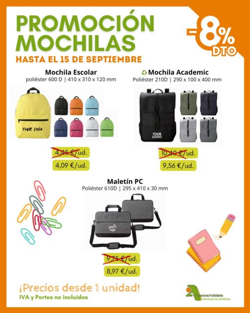 🎒📚 ¡Vuelta a la rutina con el mejor descuento!
Septiembre ya está aquí, y con él llegan los nuevos comienzos: clases, oficina, reuniones, portátiles, apuntes… 

En @2apromocionespublicitarias tenemos una selección de mochilas y maletines personalizables perfectos para empresas, centros educativos, eventos, campañas promocionales... ¡Perfectos para ti!

✅ 100% personalizables
✅ Precios desde 1 unidad
➡️ Consulta precios especiales de grabación según cantidad

👉 Pídenos presupuesto si quieres un pedido personalizado
* IVA y PORTES no incluidos.

¡Encuentra mucho más en nuestro catálogo! 👇
📥 https://bit.ly/2ACatalogo

🖥 www.2apublic.com
📍Alcázar de Toledo 4, 1º B. 24001 León
☎️ 987 272 176 / 📱 606 333 467
📧 info@2apublic.com

@celempresas @leoncomercio @camaracomercioleon @leonesp.es @feleleon